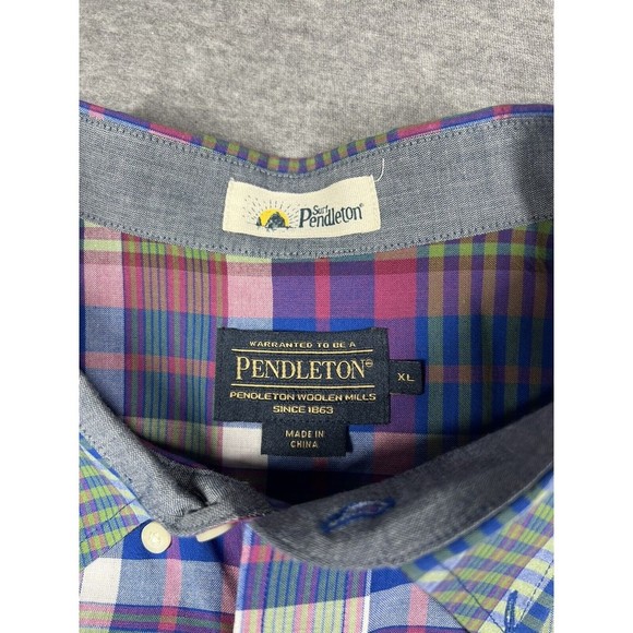 Pendleton Shirt Mens XL Blue Green Plaid Button‎ Up Cotton Outdoors Surf - Picture 2 of 7